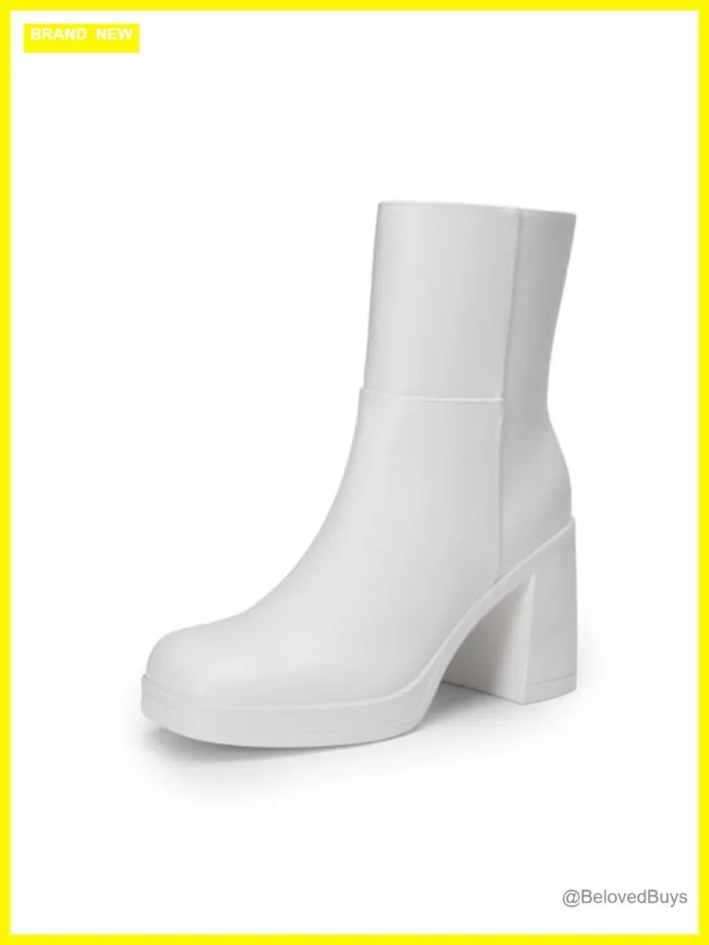 Square Toe Platform Ankle Boots Chunky High Heels Side Zipper Faux Leather